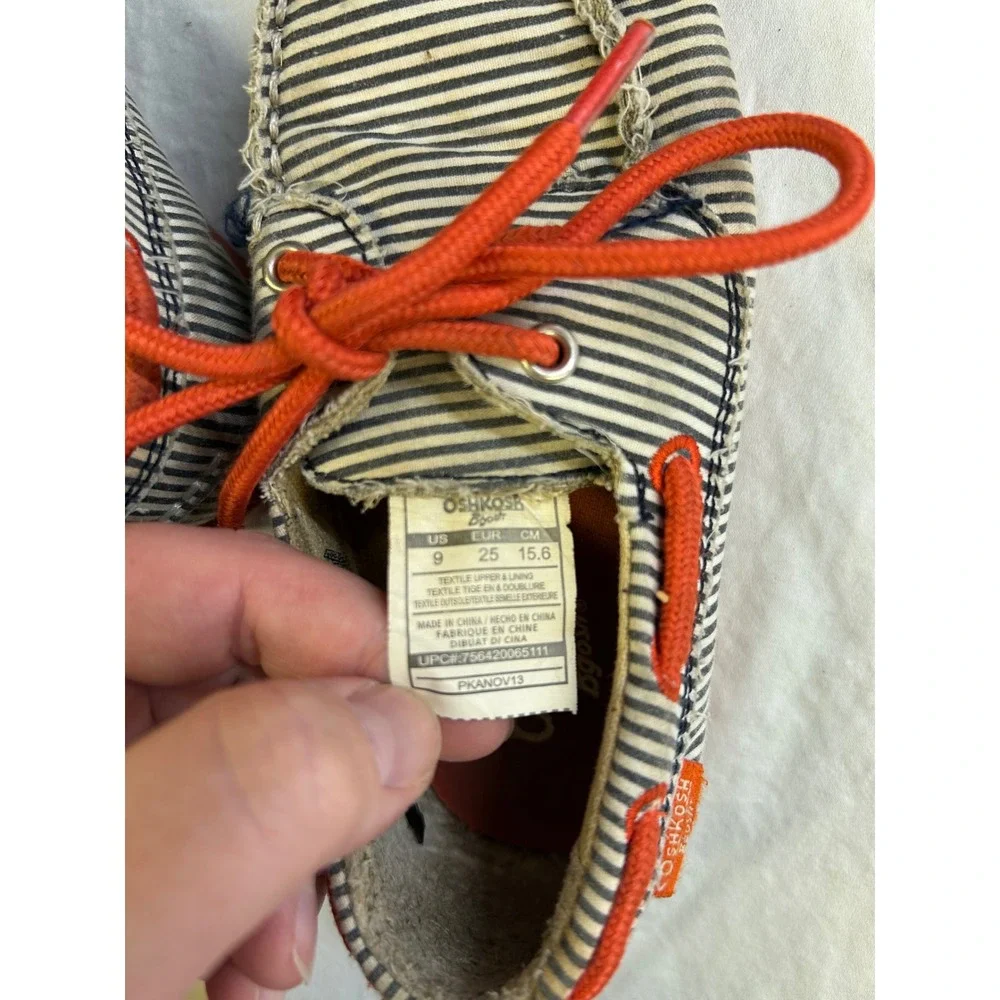 Vintage OshKosh B'gosh Toddler 9 Boat Shoes Blue White Striped Canvas PKANOV13